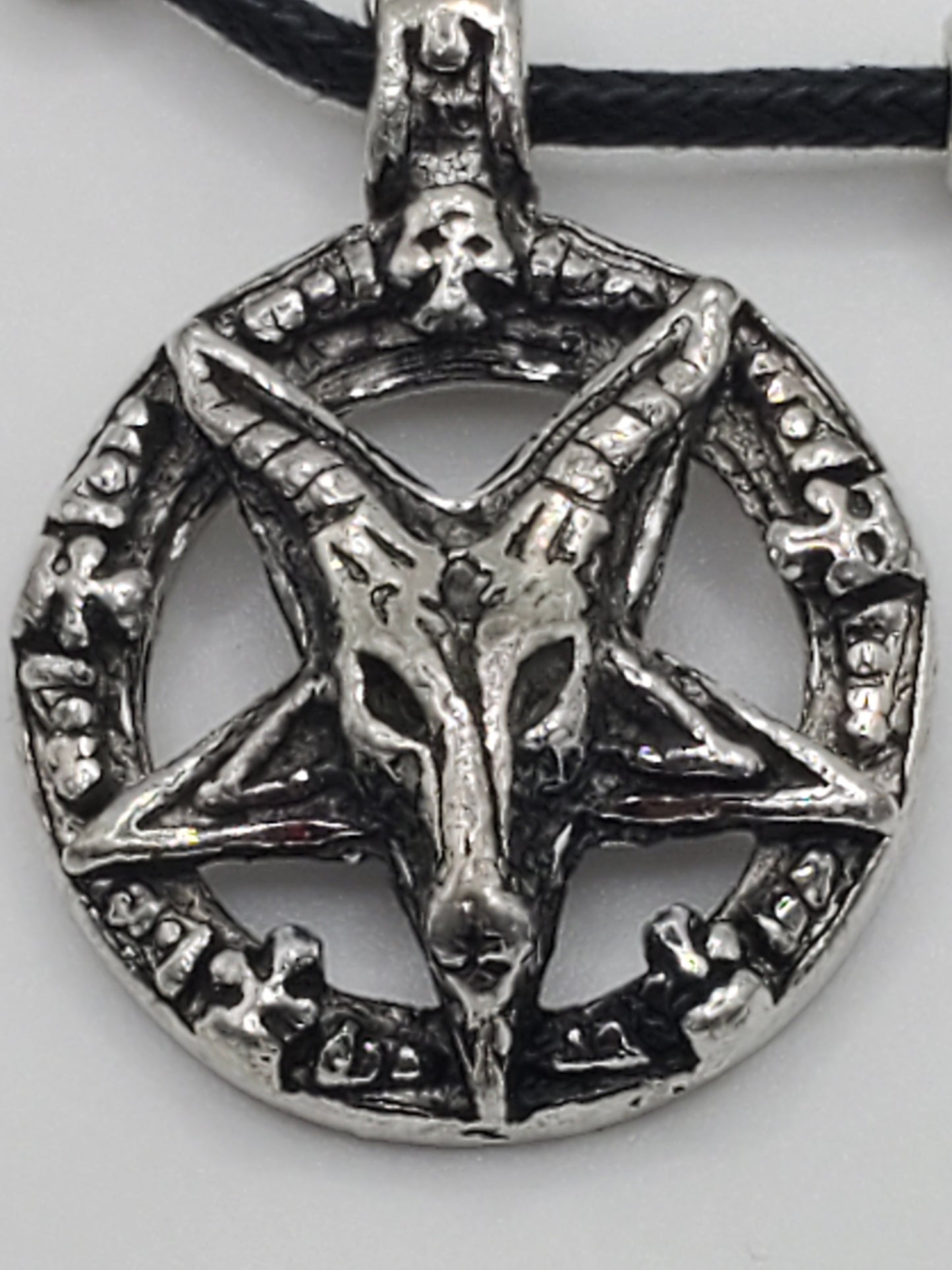 Baphomet Pewter Pendant Black Braided Necklace