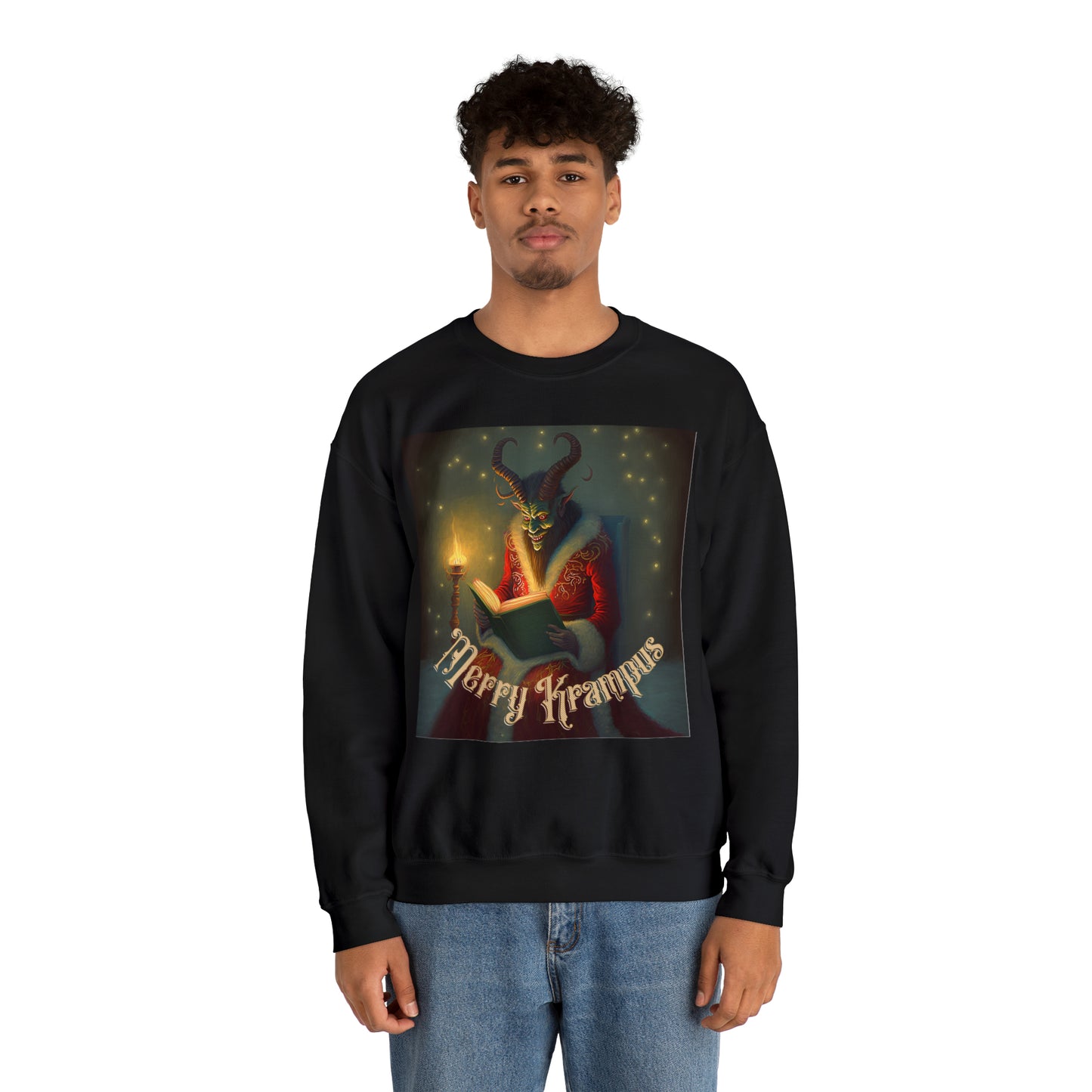 Merry Krampus reading a book Holiday Sweatshirt Sweatshirt