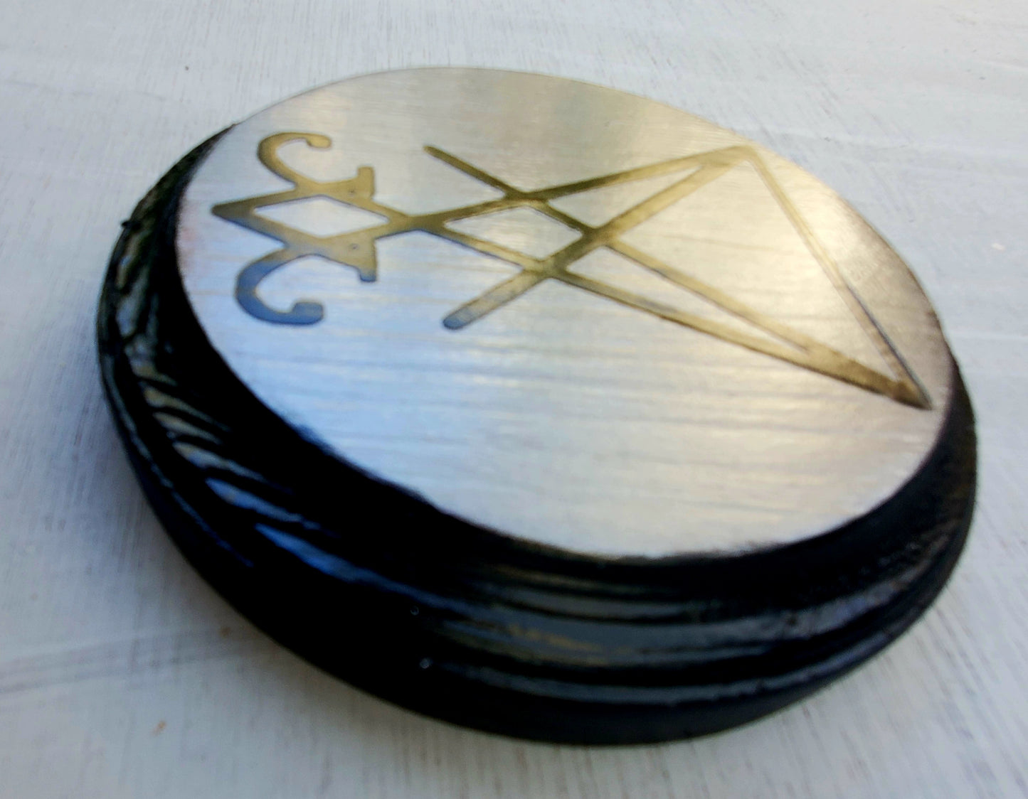 Metallic Silver with Black Lucifer Sigil Wood Art Plaque