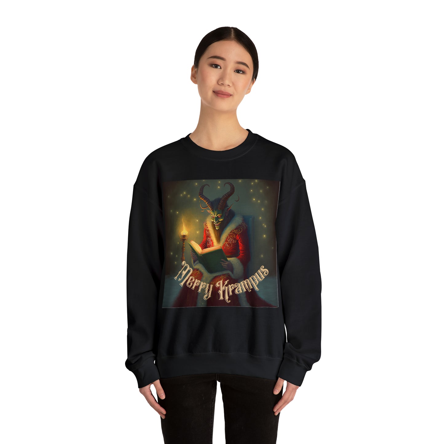 Merry Krampus reading a book Holiday Sweatshirt Sweatshirt