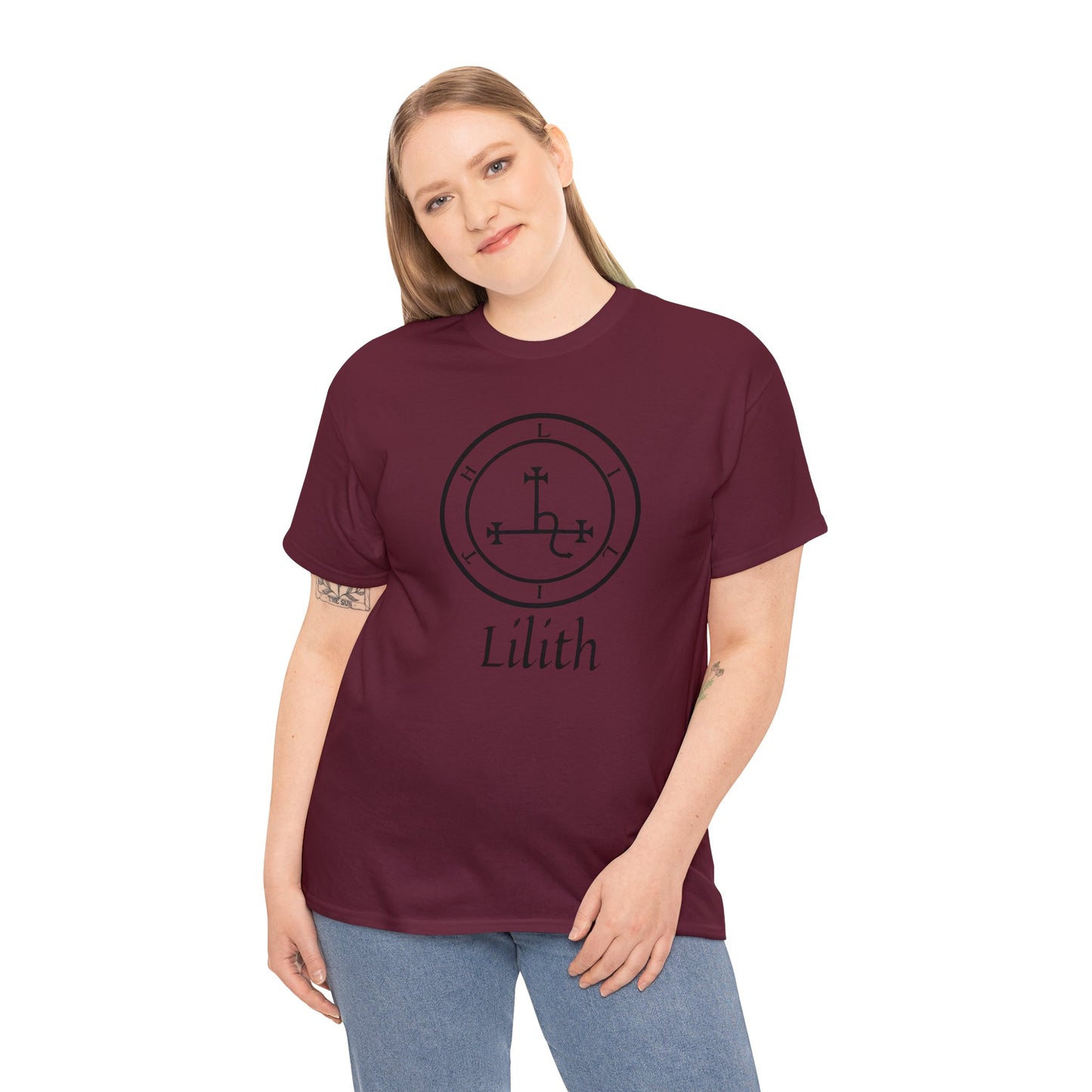 Lilith Sigil Cotton Tee, Satan Occult Lilith Pagan Gift T-shirt