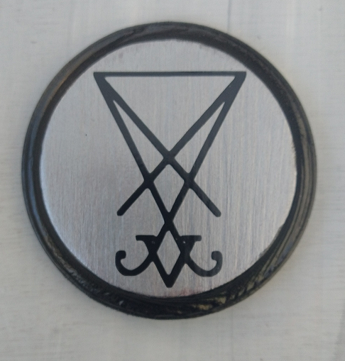 Metallic Silver with Black Lucifer Sigil Wood Art Plaque