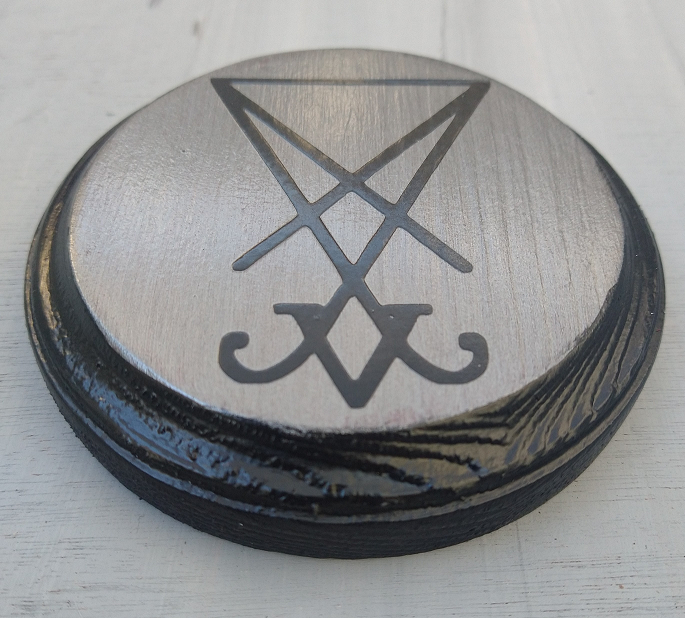 Metallic Silver with Black Lucifer Sigil Wood Art Plaque