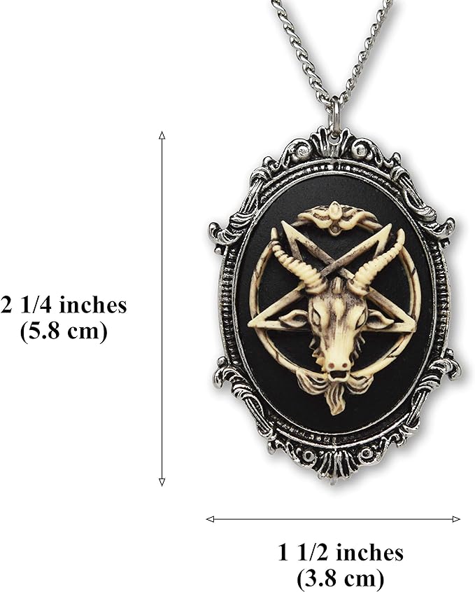 Antiqued Baphomet Goat Head Cameo Pendant Necklace