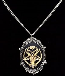 Antiqued Baphomet Goat Head Cameo Pendant Necklace