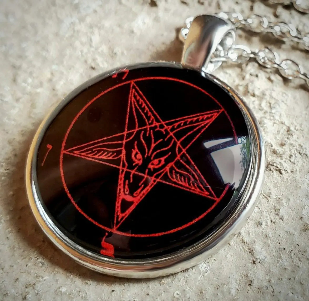 Baphomet Glass Cabochon Pendant Necklace