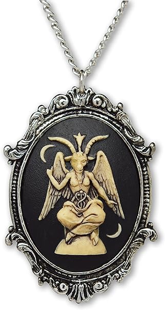 Antiqued Sitting Baphomet Cameo Pendant Necklace