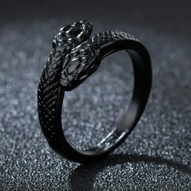 Black Double Head Snake Unisex Resizable Ring