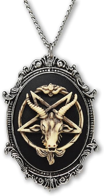 Antiqued Baphomet Goat Head Cameo Pendant Necklace