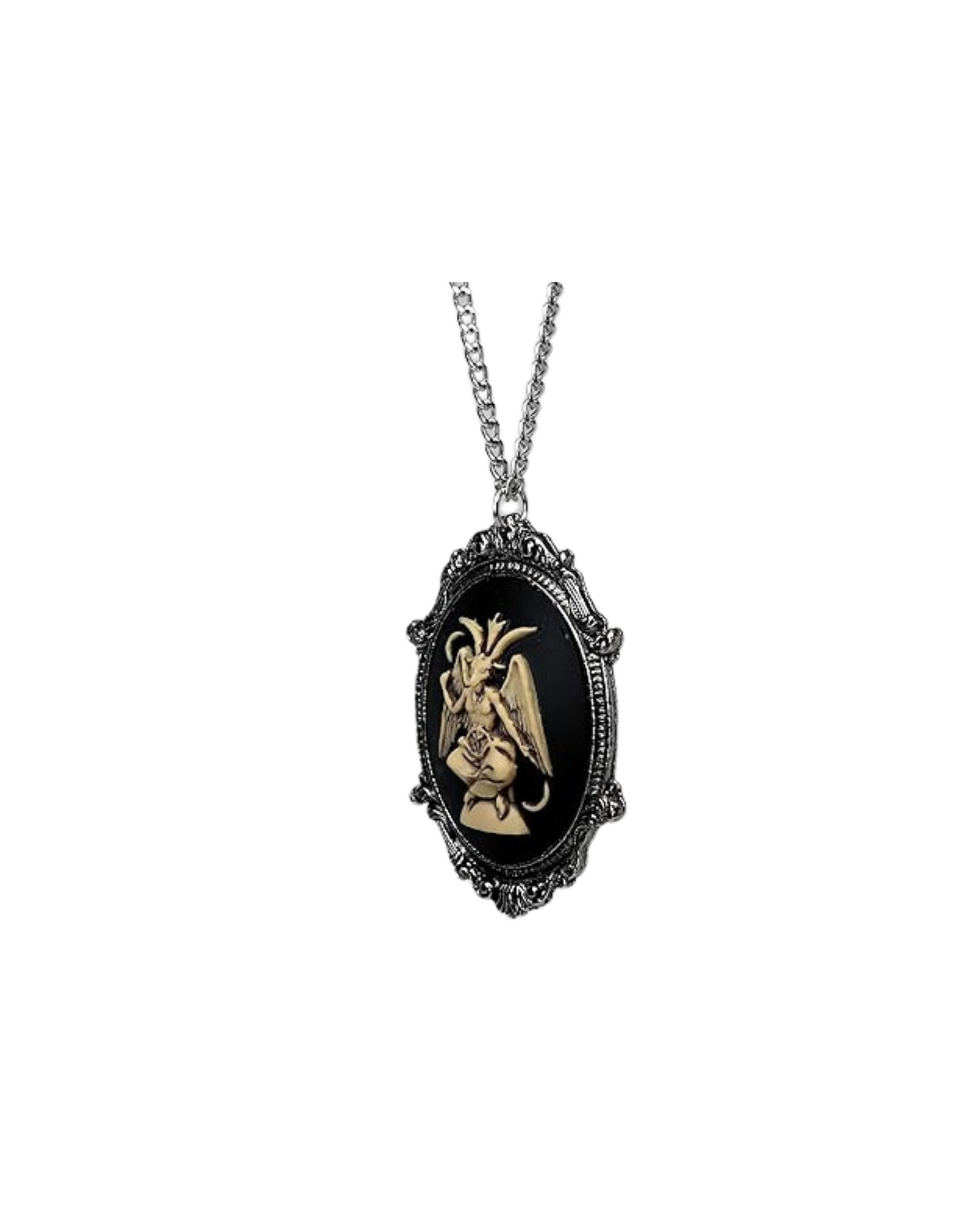 Antiqued Sitting Baphomet Cameo Pendant Necklace