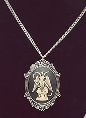 Antiqued Sitting Baphomet Cameo Pendant Necklace