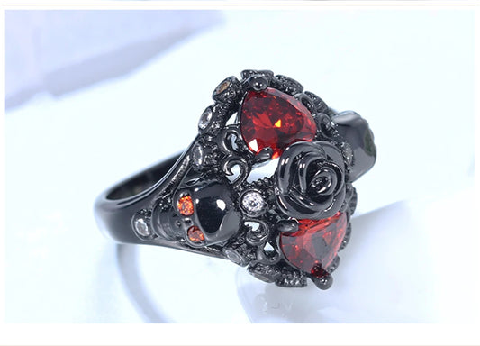 Fashion Gothic Skull Black Rose Ring
