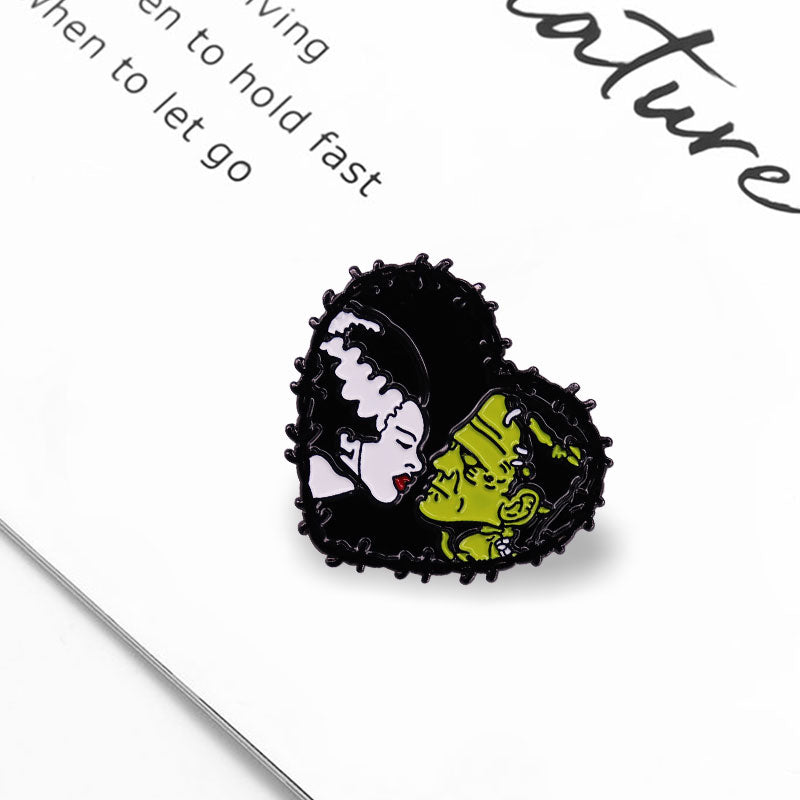 Ghoulish Love Bride and Frankenstein Enamel Pin