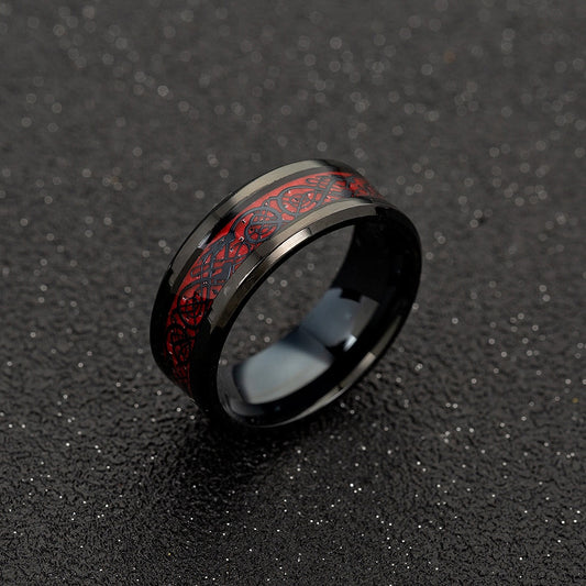 Black and Red Two-tone Inlay Band Ring