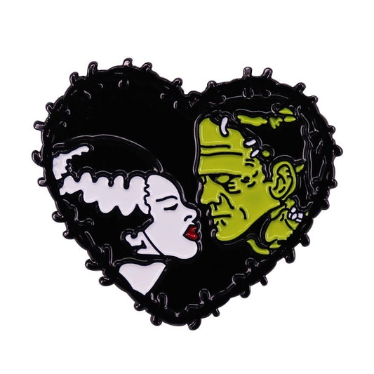 Ghoulish Love Bride and Frankenstein Enamel Pin