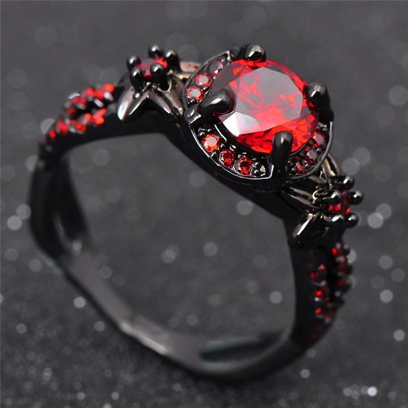 Red Stone Vintage Gunmetal Ring