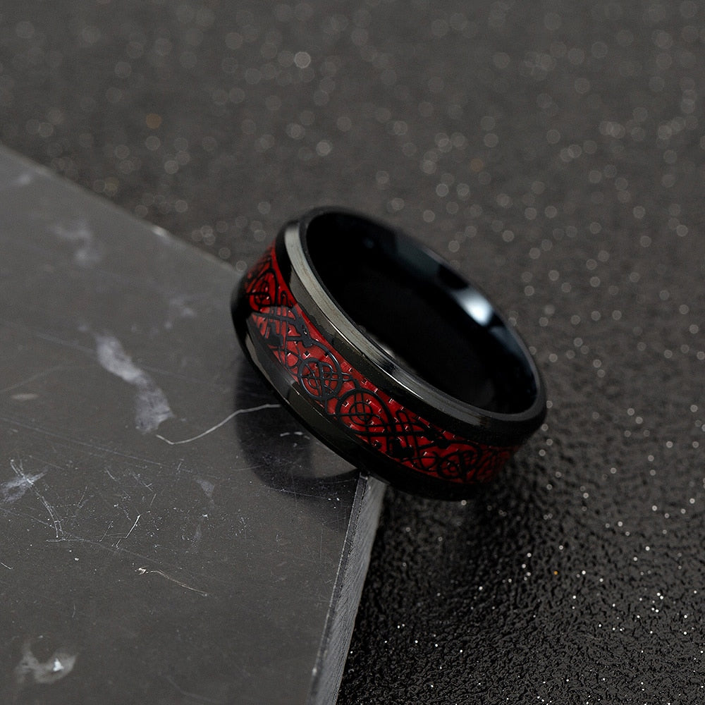 Black and Red Two-tone Inlay Band Ring